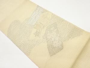 変わり色紙に秋草・曲線模様織出し夏用袋帯